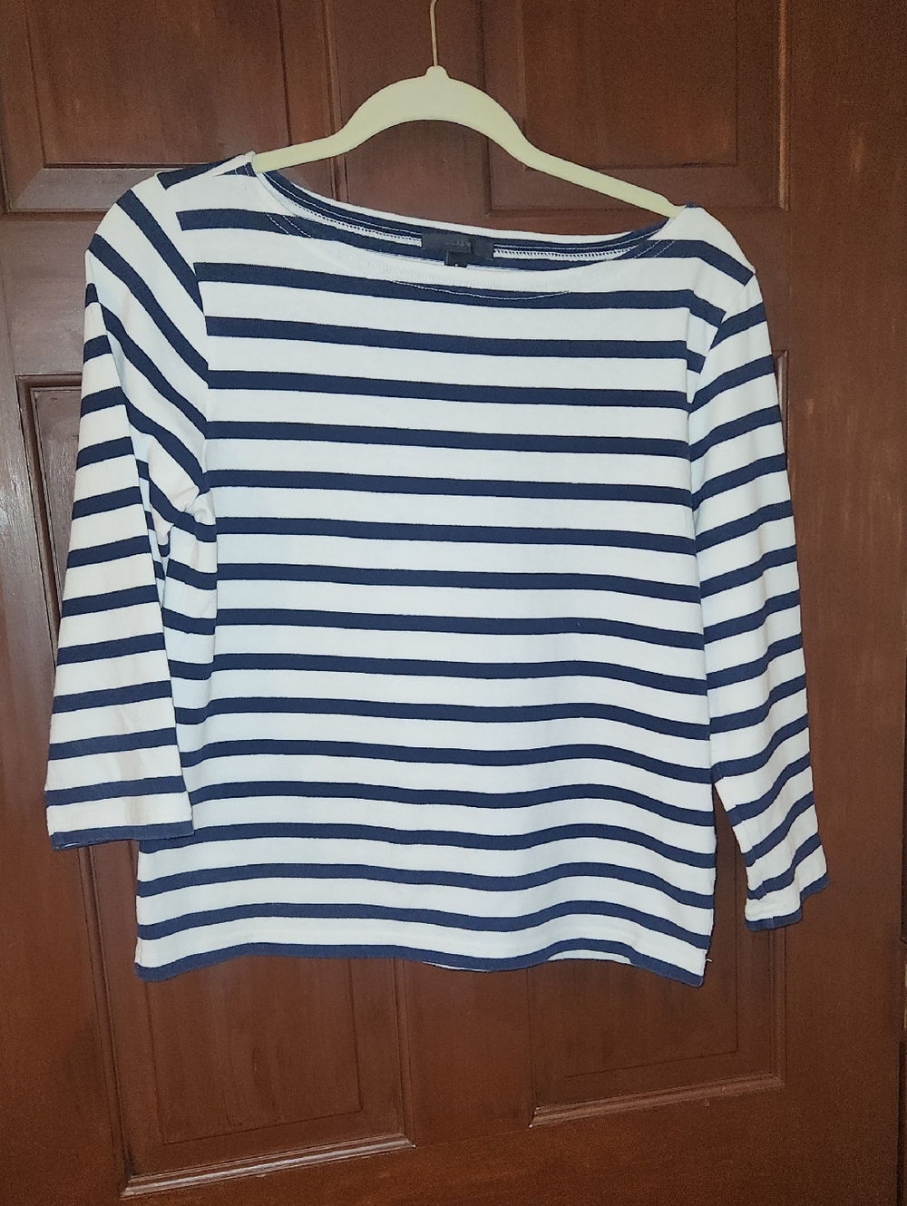 J. Crew Navy and White Striped Boatneck Long Sleeve Top